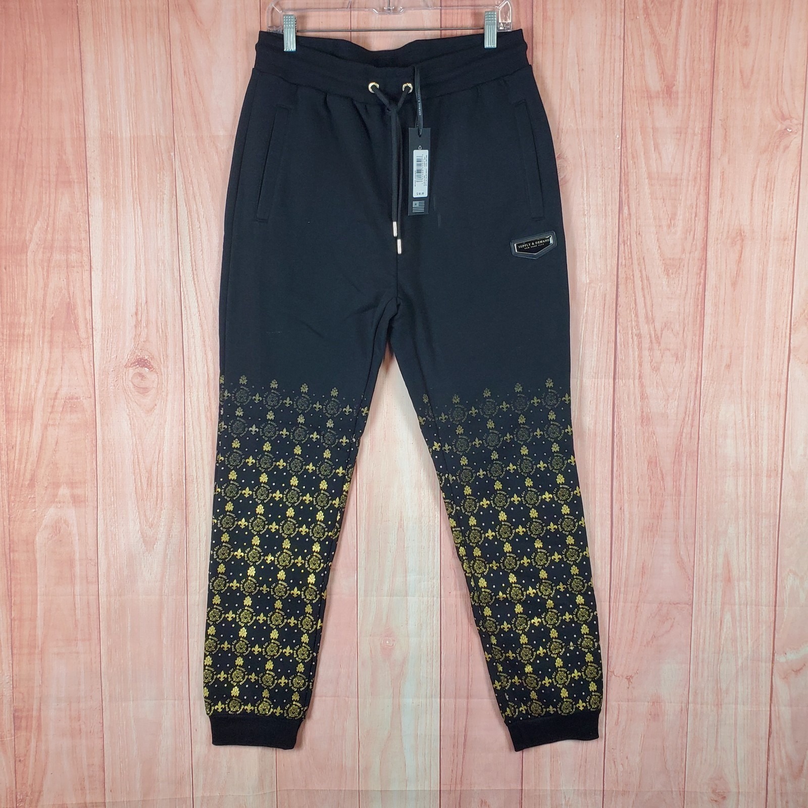 Supply & Demand Jogger Pants Mens Xl Black Royalty Monogram Print Fleece Lined